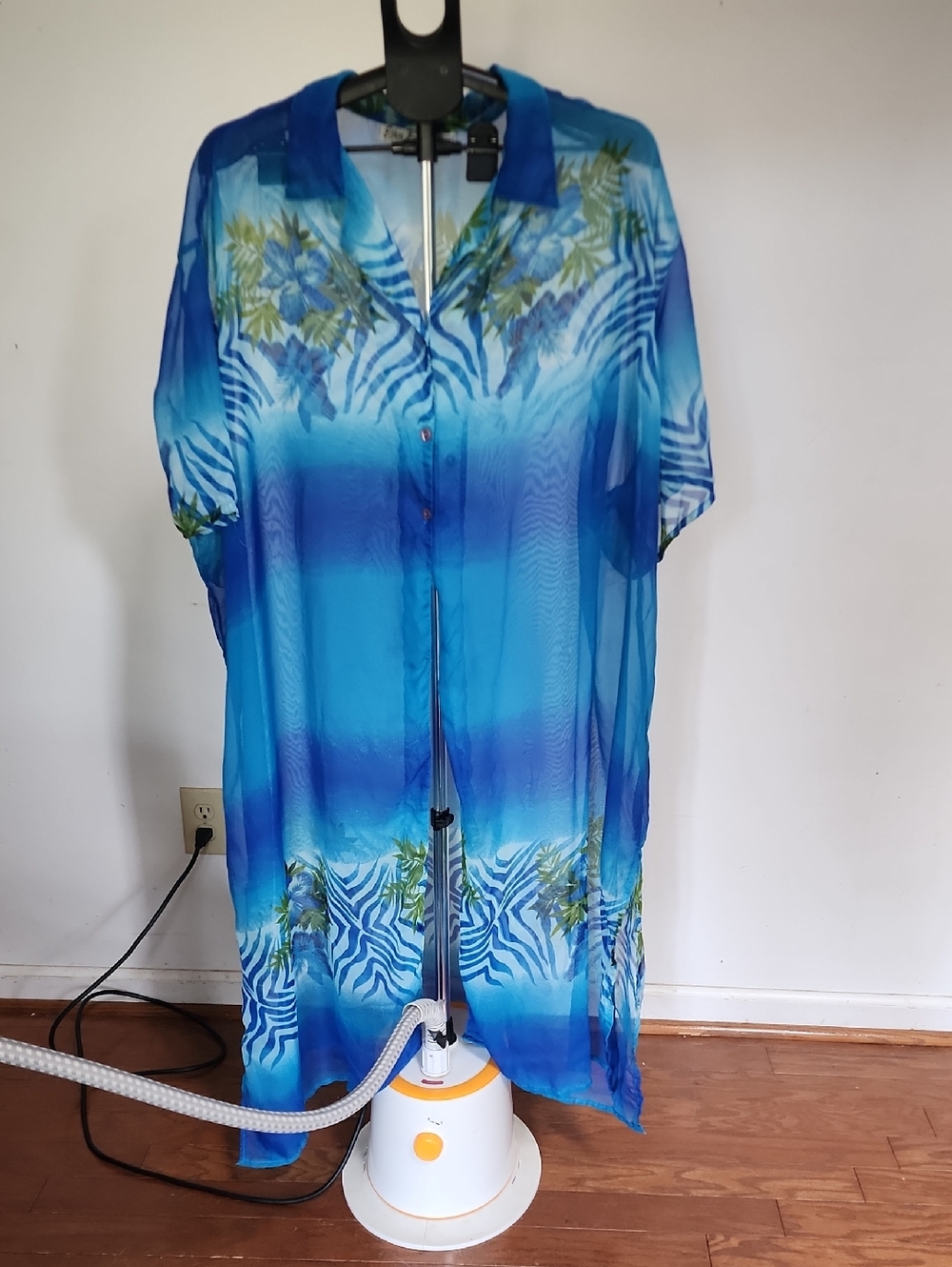 Erica Brooke Tropical Blue Sheer Button-Front Coverup